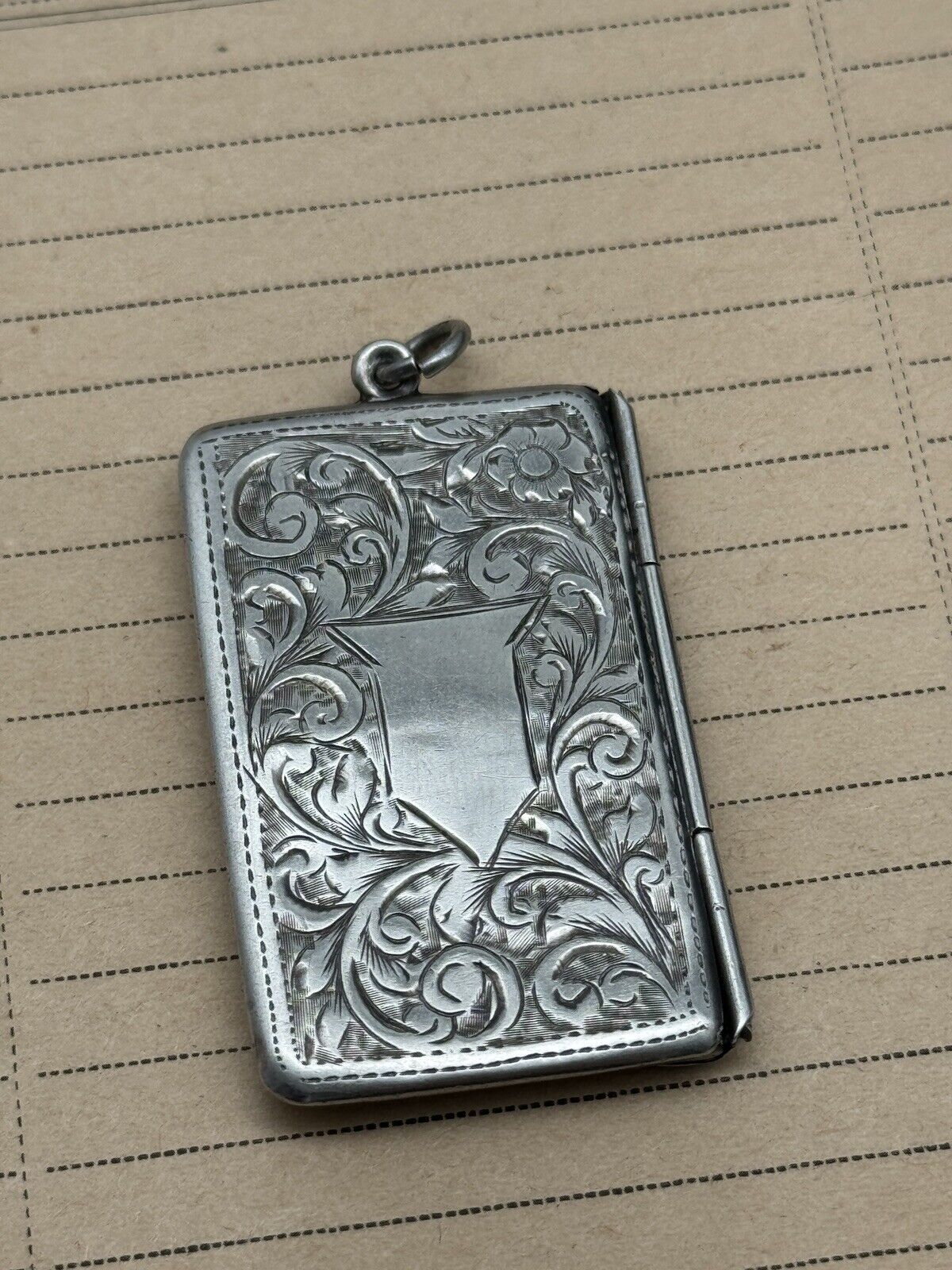 Antique STERLING Envelope Pendant Double Stamp Case Edwardian Chased No Monogram