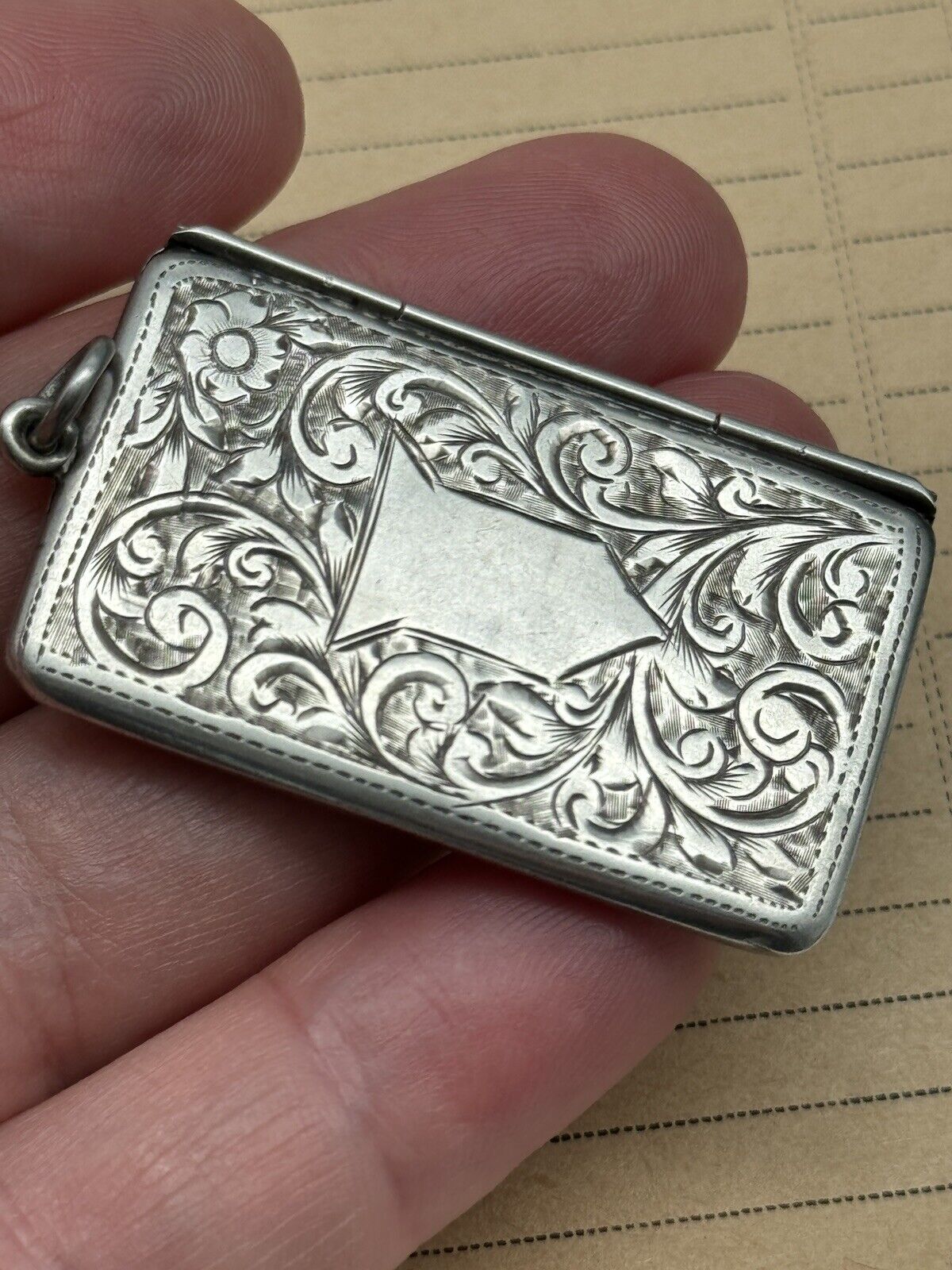 Antique STERLING Envelope Pendant Double Stamp Case Edwardian Chased No Monogram