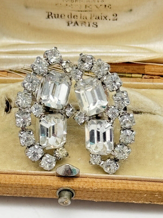 Signed WEISS Clear Rhinestone Earrings Screw back