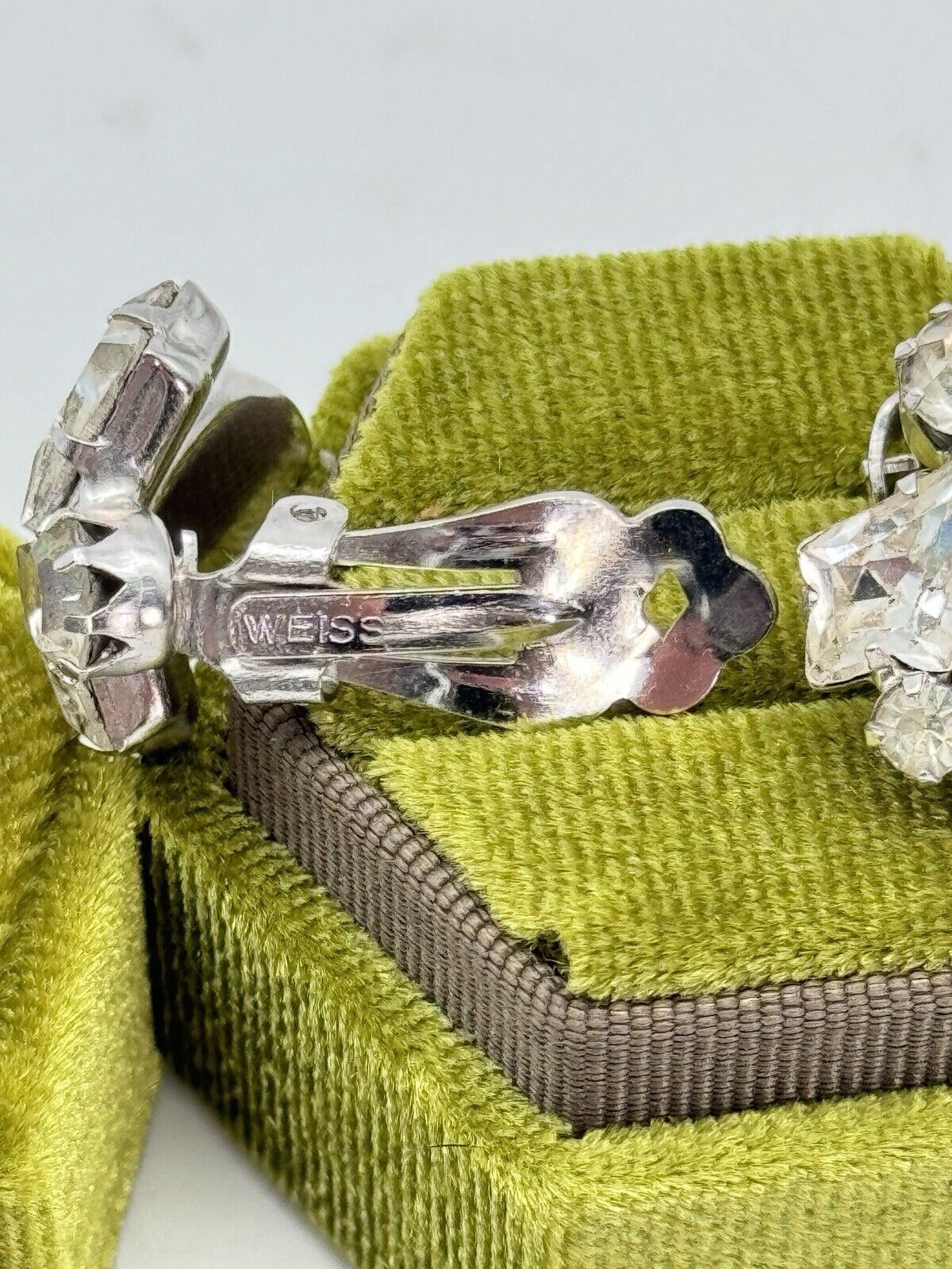 Vintage Earrings Clear Rhinestone SIGNED WEISS Clip-on