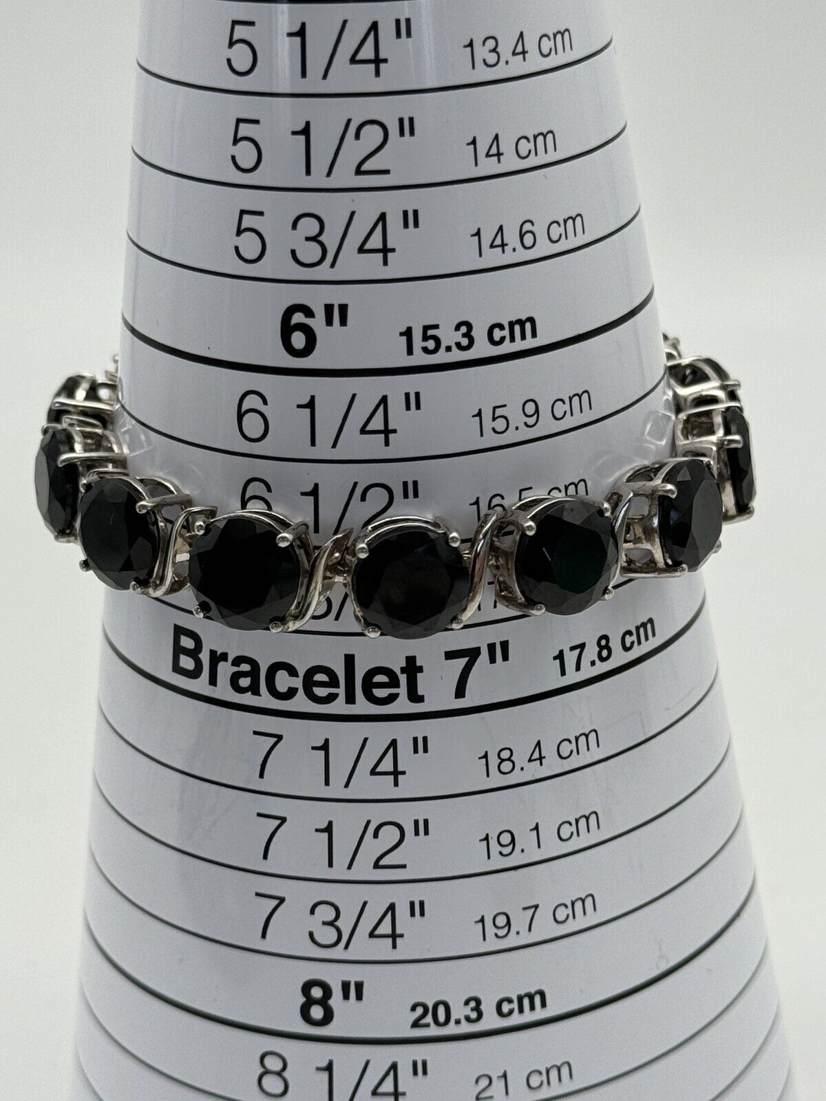 Black Spinel Tennis Bracelet Sterling Silver Large Stones Vintage Estate Find