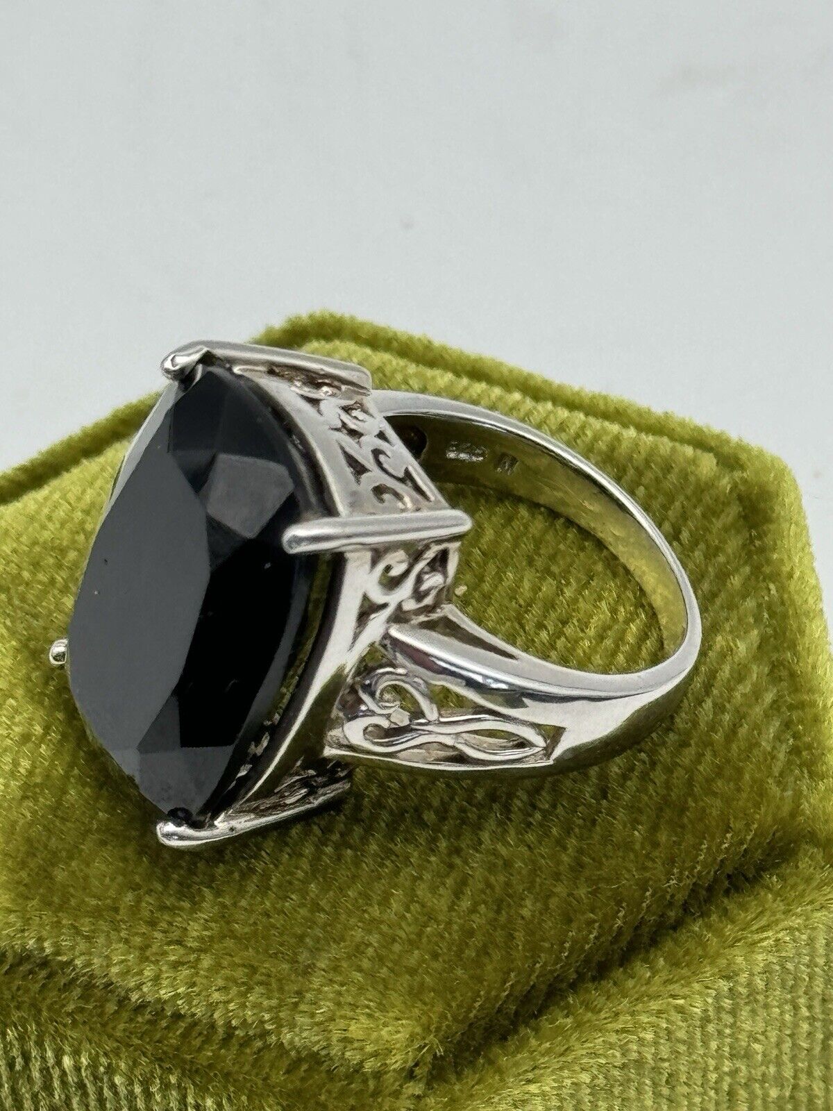 Sterling Silver Large Black Spinel Ring Size 6.5 Estate Find