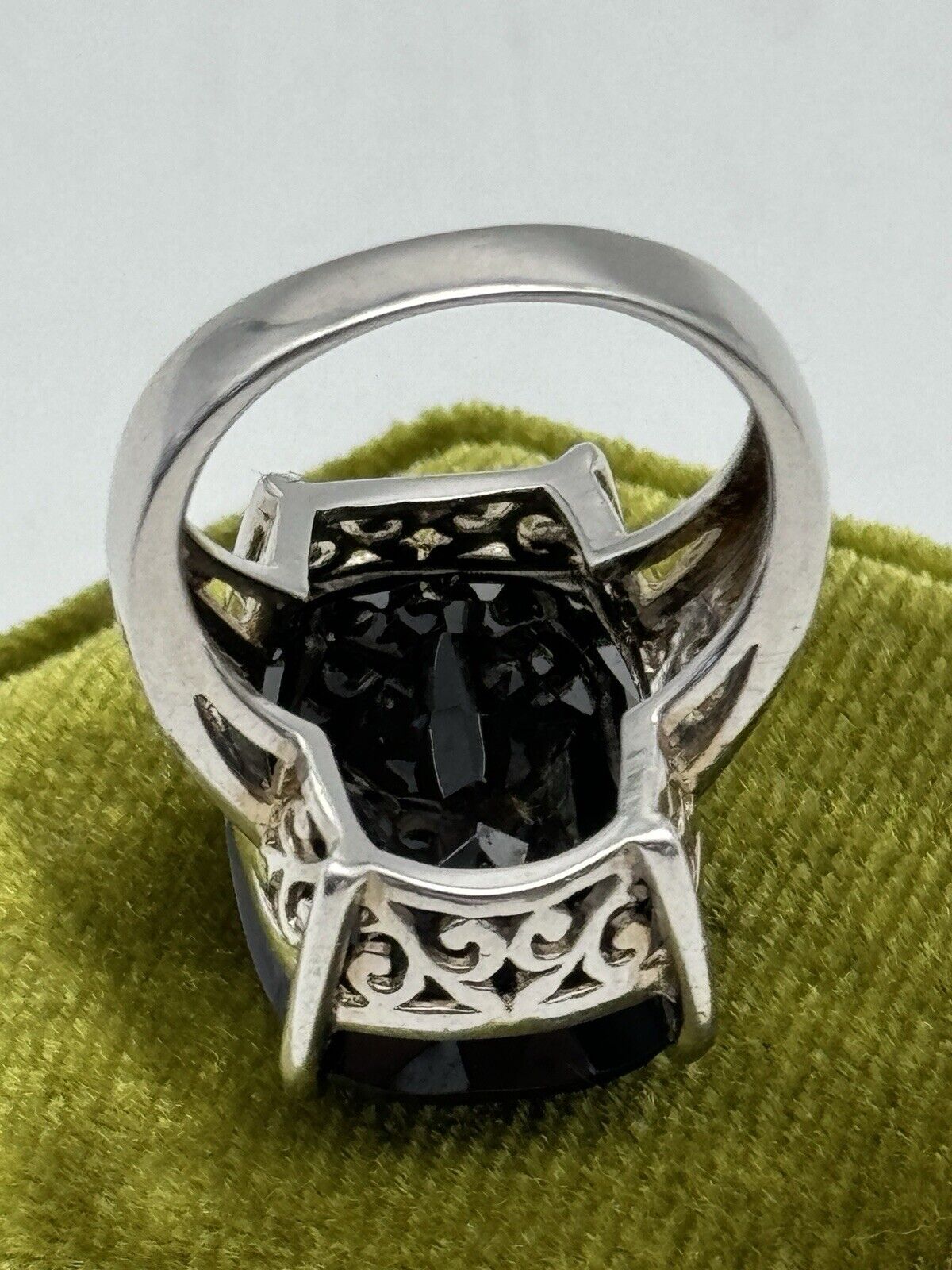 Sterling Silver Large Black Spinel Ring Size 6.5 Estate Find