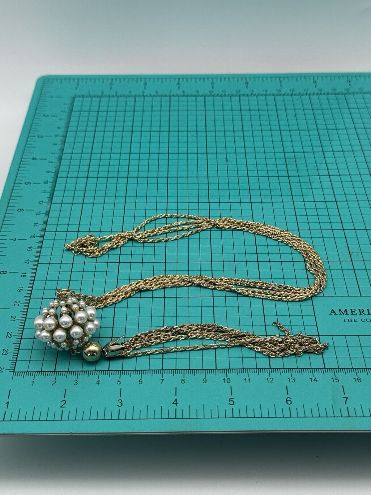 Vintage Faux Pearl Goldtone Tassel Necklace Circa 26”l Plus Tassel