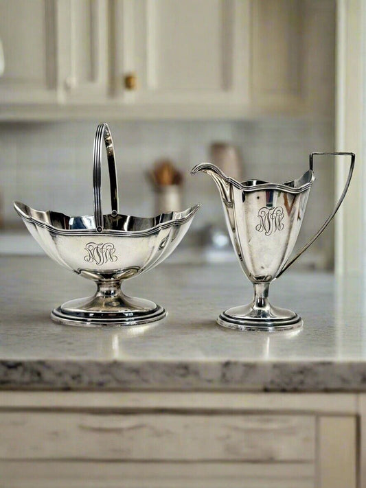 Gorham PLYMOUTH Sterling Silver Creamer & Sugar Monogrammed Small Dents‼️