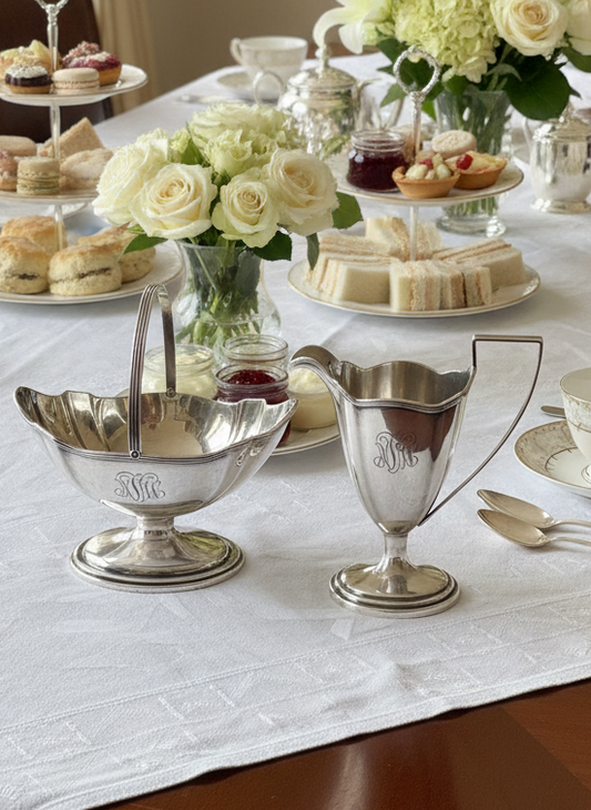 Gorham PLYMOUTH Sterling Silver Creamer & Sugar Monogrammed Small Dents‼️