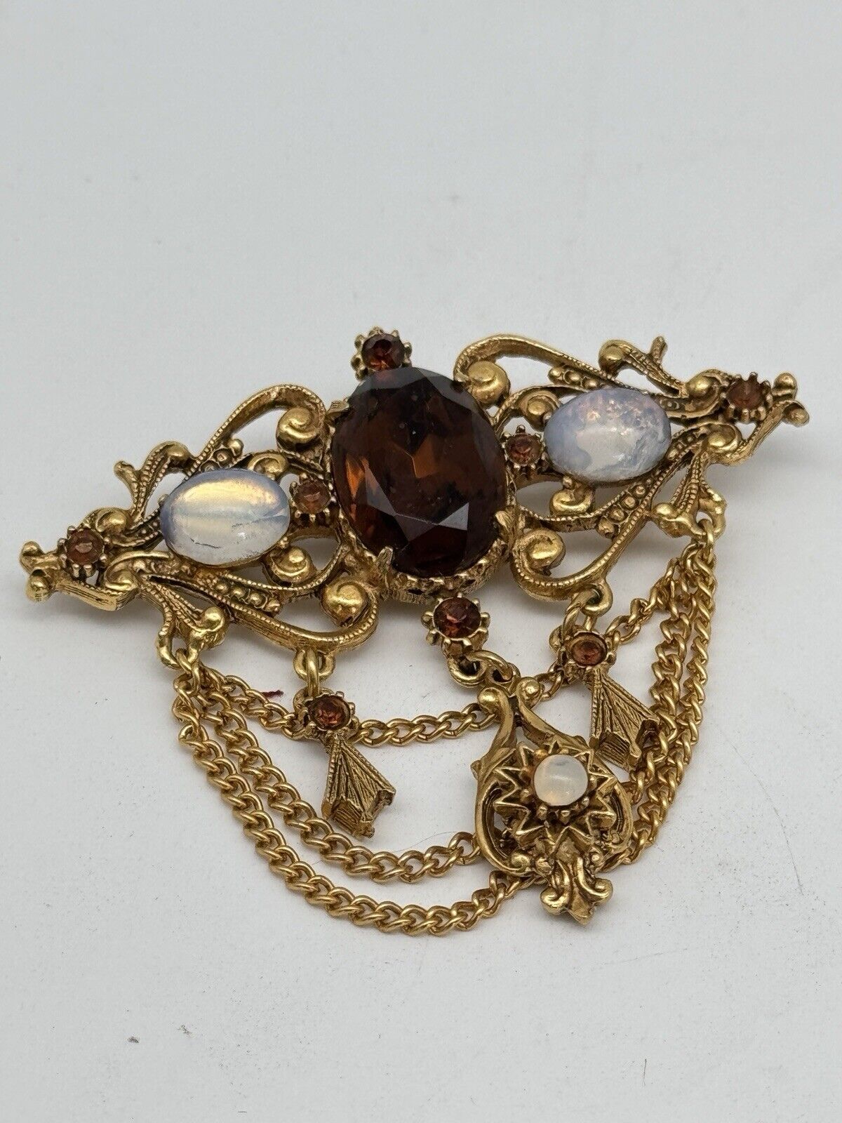 Vintage SIGNED FLORENZA Goldtone Chatelaine Style Brooch