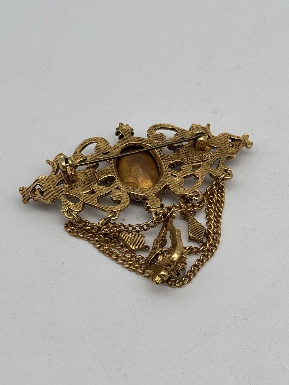 Vintage SIGNED FLORENZA Goldtone Chatelaine Style Brooch