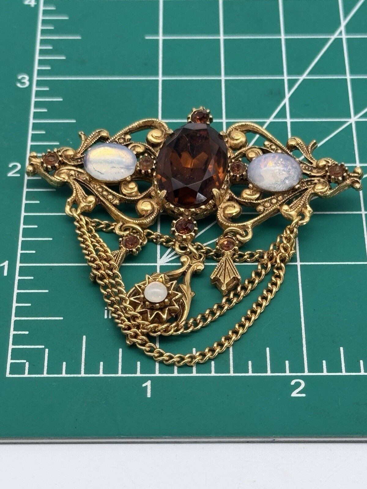 Vintage SIGNED FLORENZA Goldtone Chatelaine Style Brooch