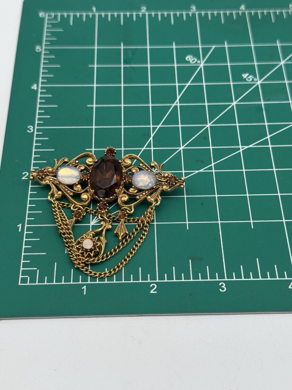 Vintage SIGNED FLORENZA Goldtone Chatelaine Style Brooch