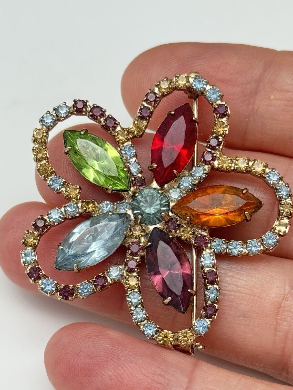 Vintage Fruit Salad Rhinestone Brooch Flower Design ESTATE FIND