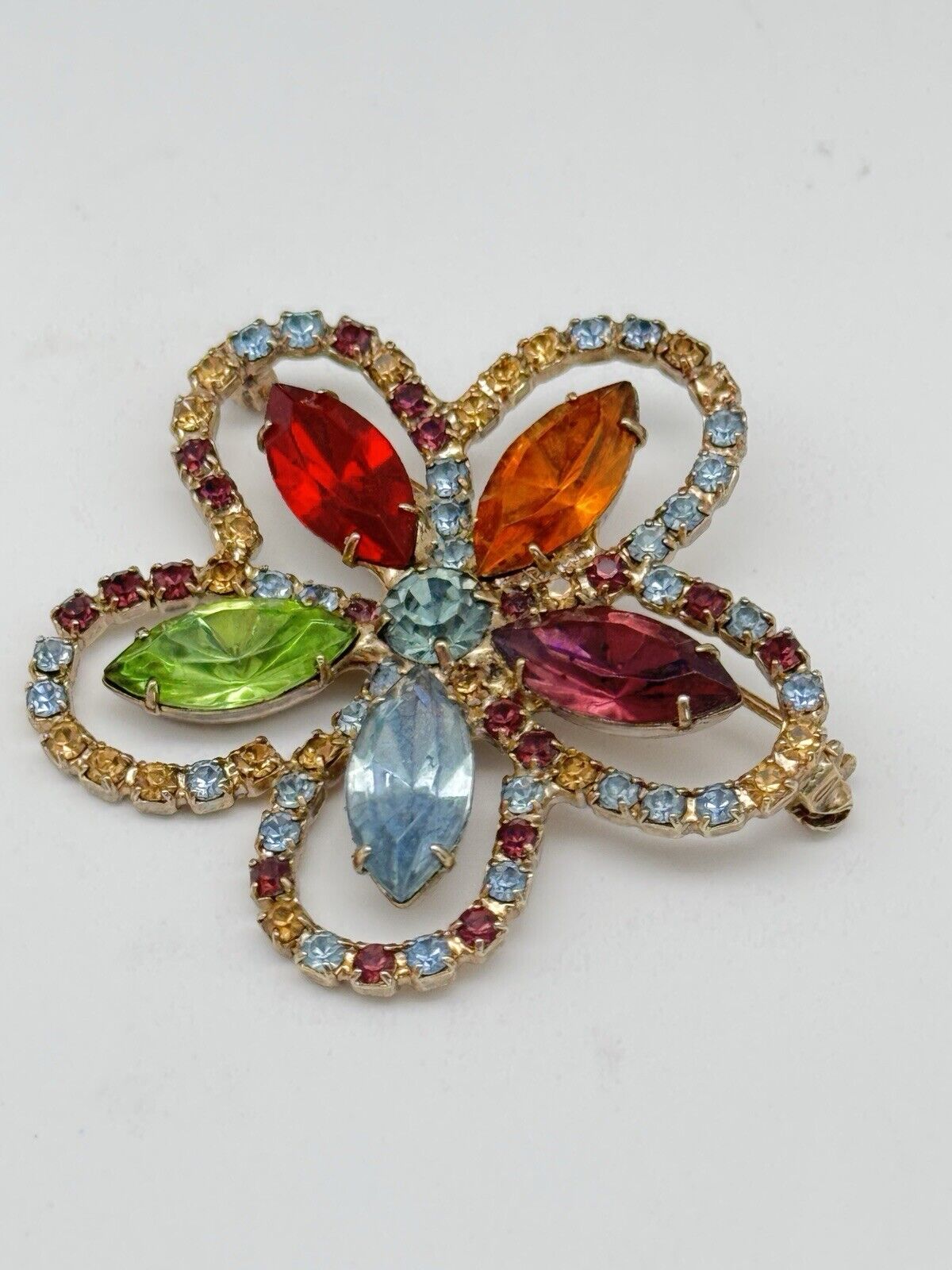 Vintage Fruit Salad Rhinestone Brooch Flower Design ESTATE FIND