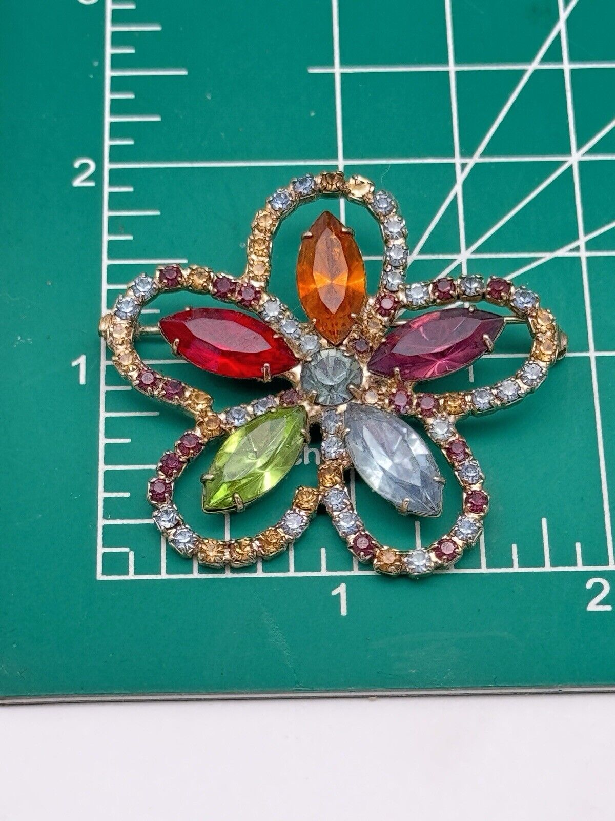 Vintage Fruit Salad Rhinestone Brooch Flower Design ESTATE FIND