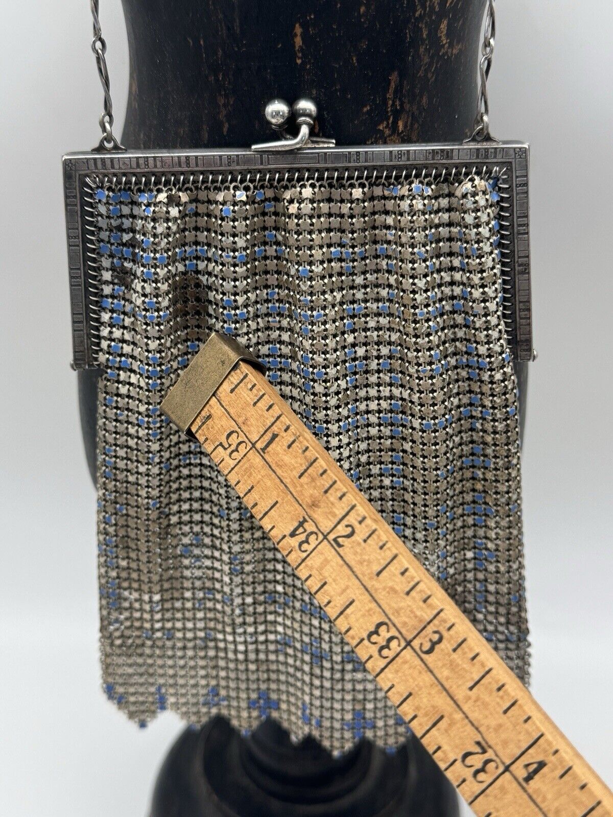 1920s Whiting & Davis Chain Mail Purse Blue & Silver