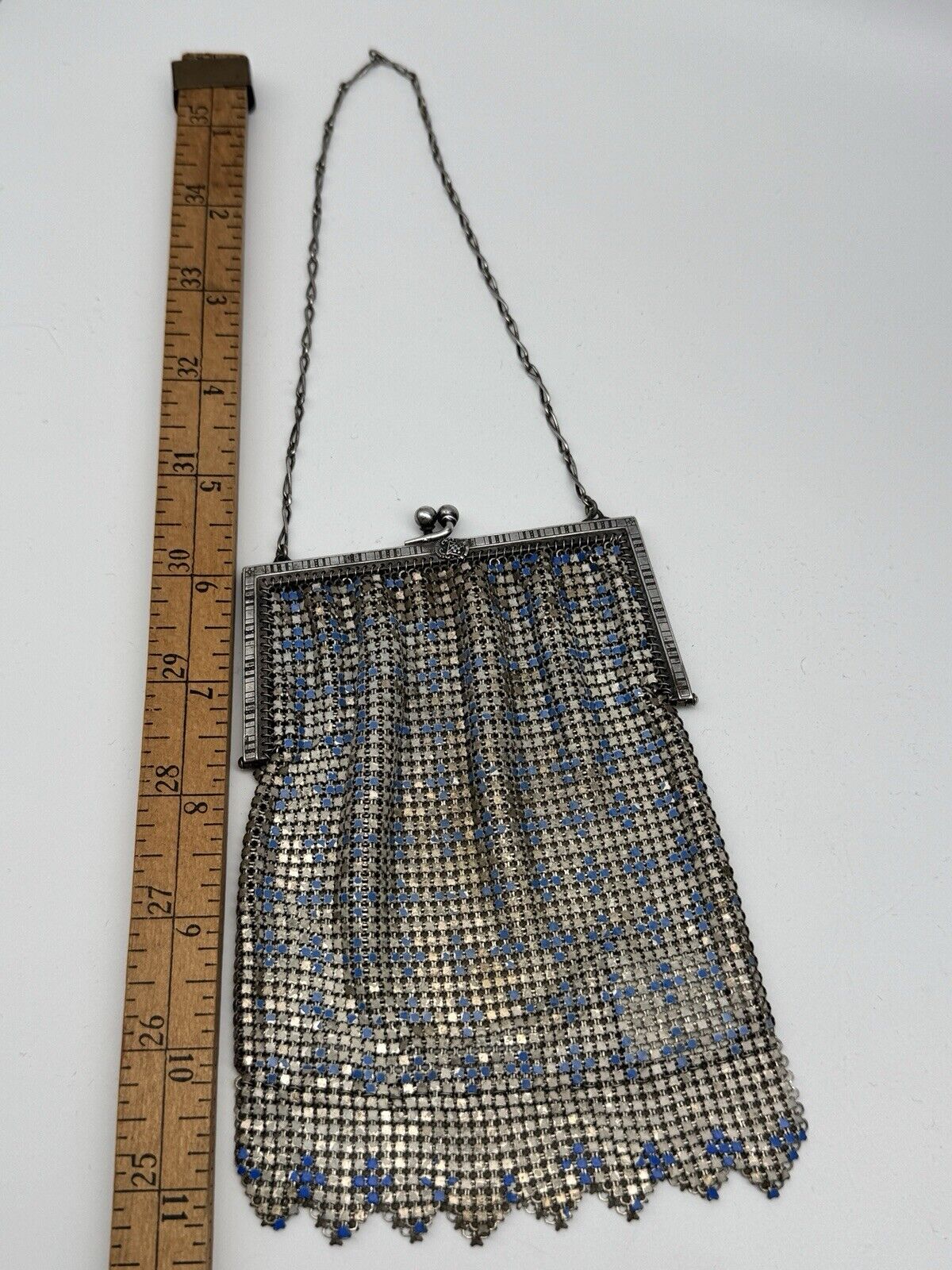 1920s Whiting & Davis Chain Mail Purse Blue & Silver