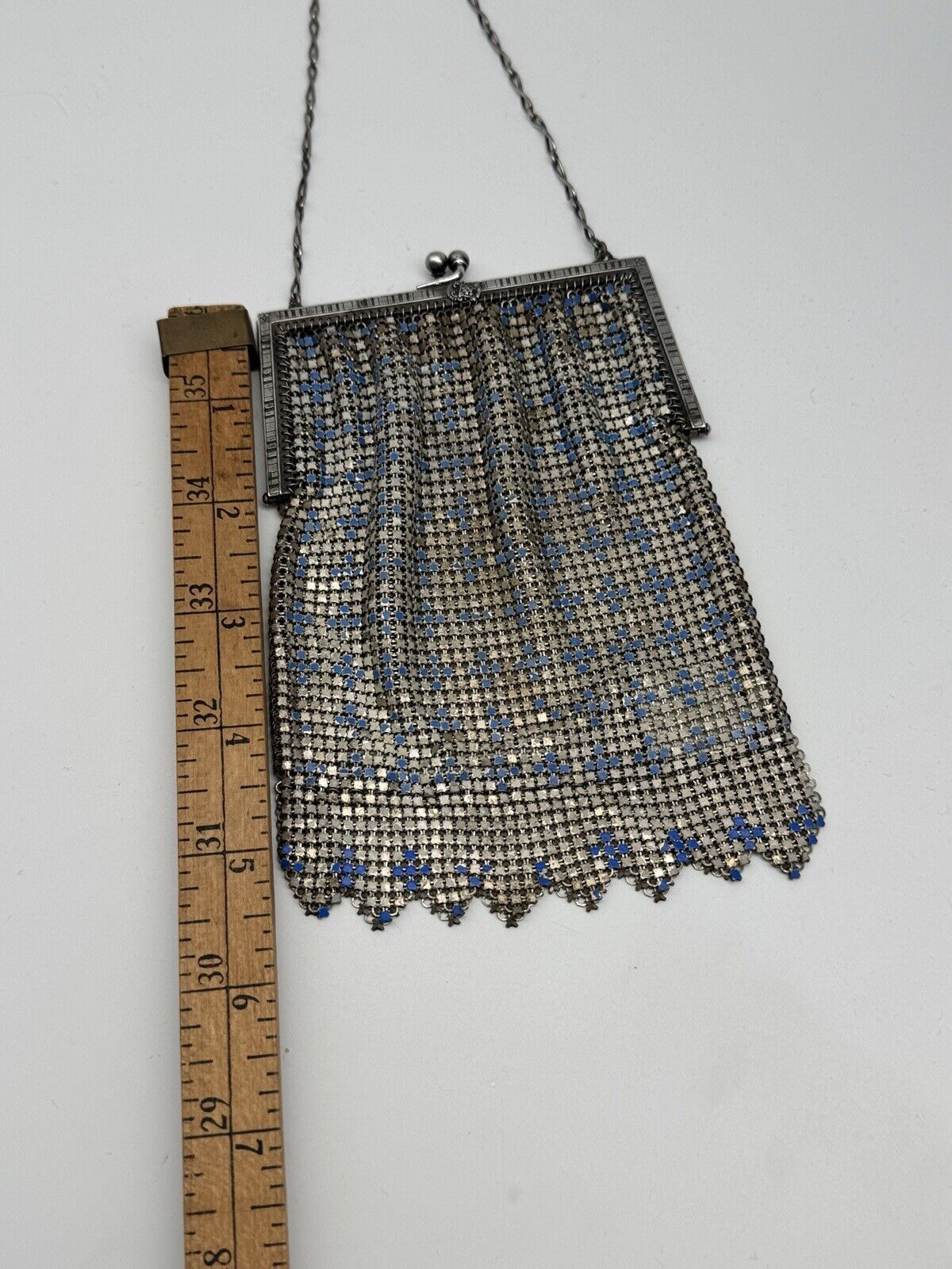 1920s Whiting & Davis Chain Mail Purse Blue & Silver