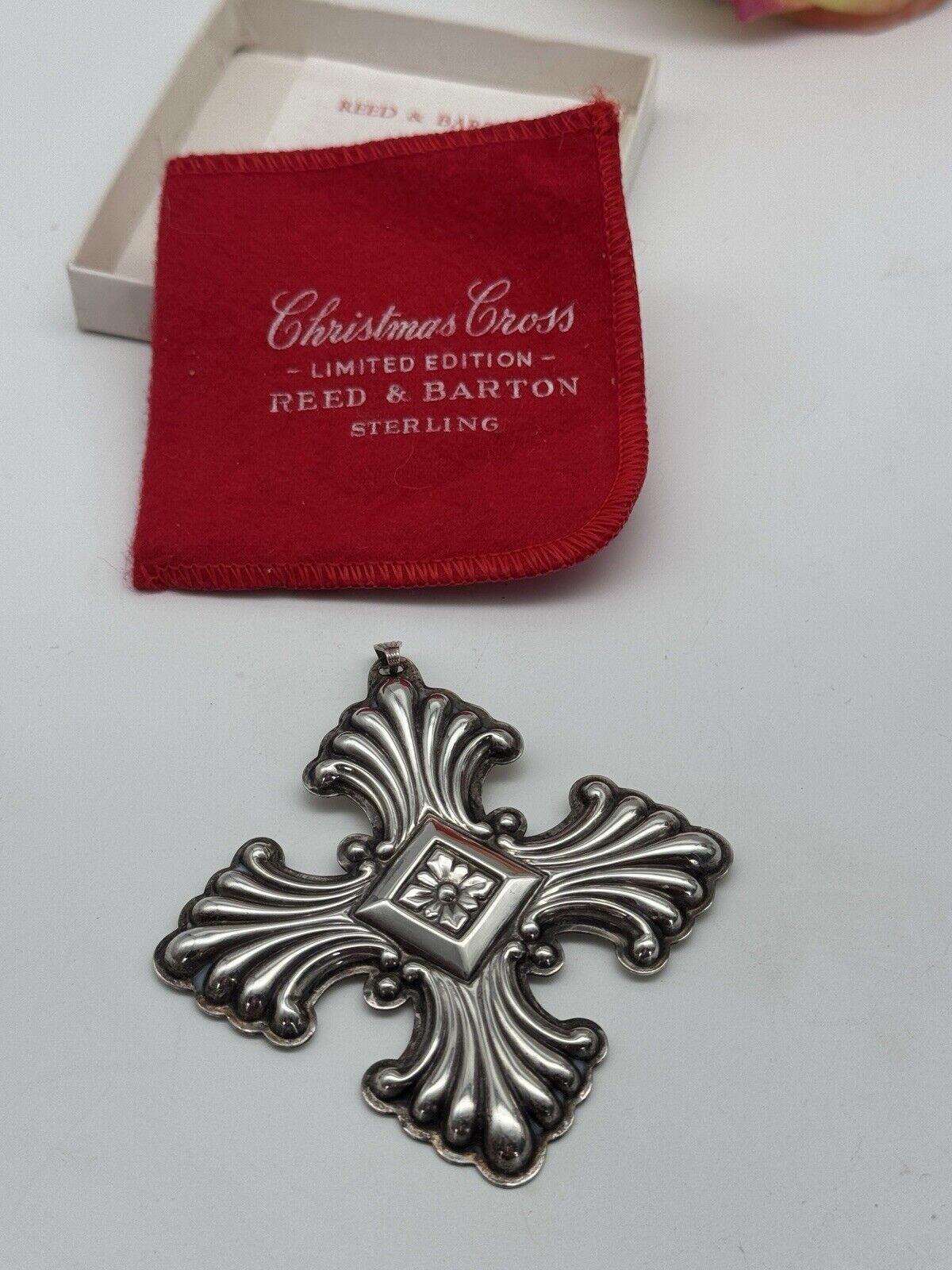 Sterling Silver Christmas Cross Ornament Reed & Barton 1973 with Box