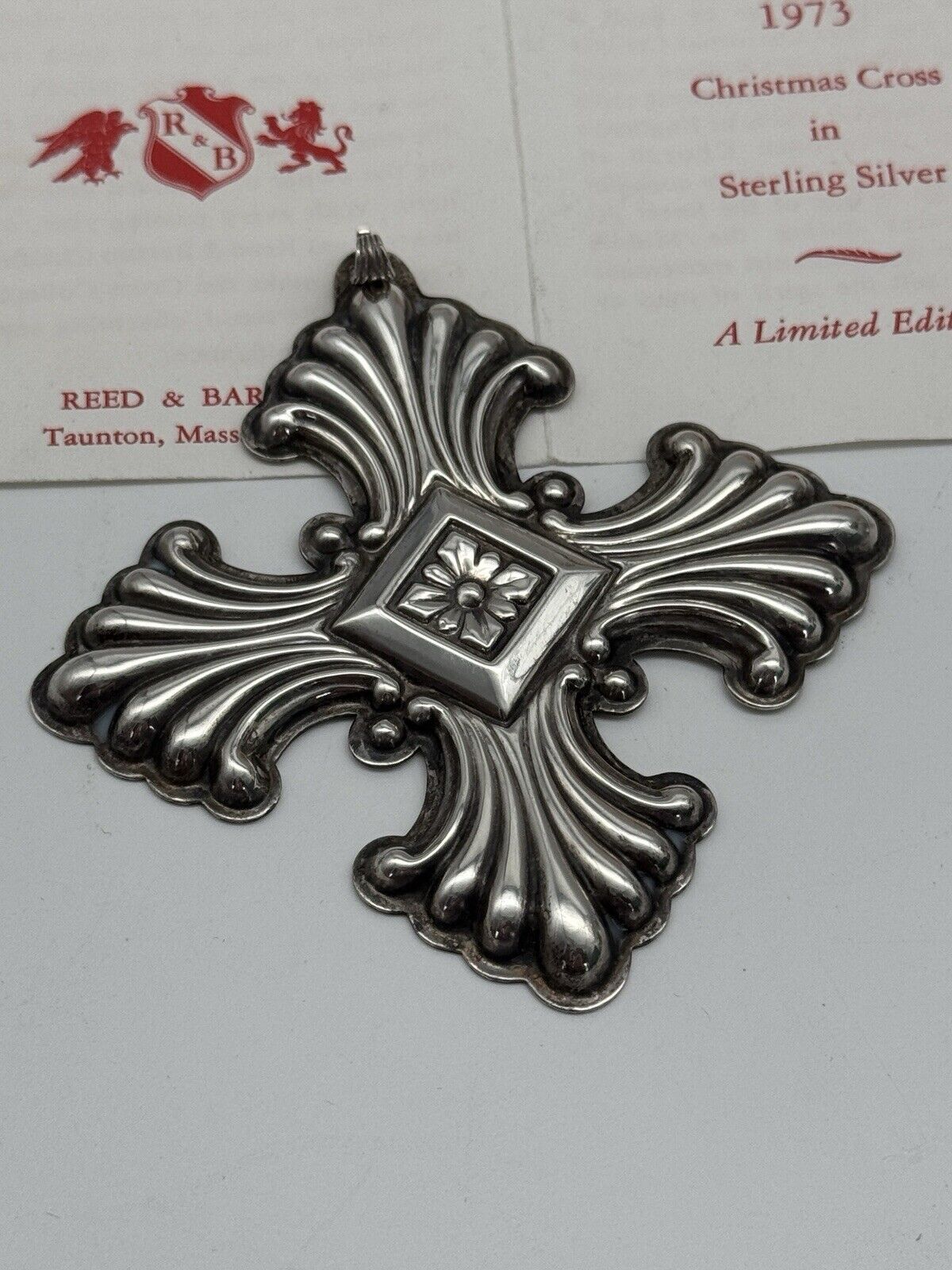 Sterling Silver Christmas Cross Ornament Reed & Barton 1973 with Box