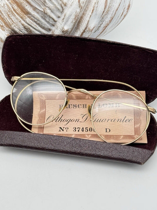 Antique 1943 Baush & Lomb Gold Filled Bifocals W/Original Case Certificate