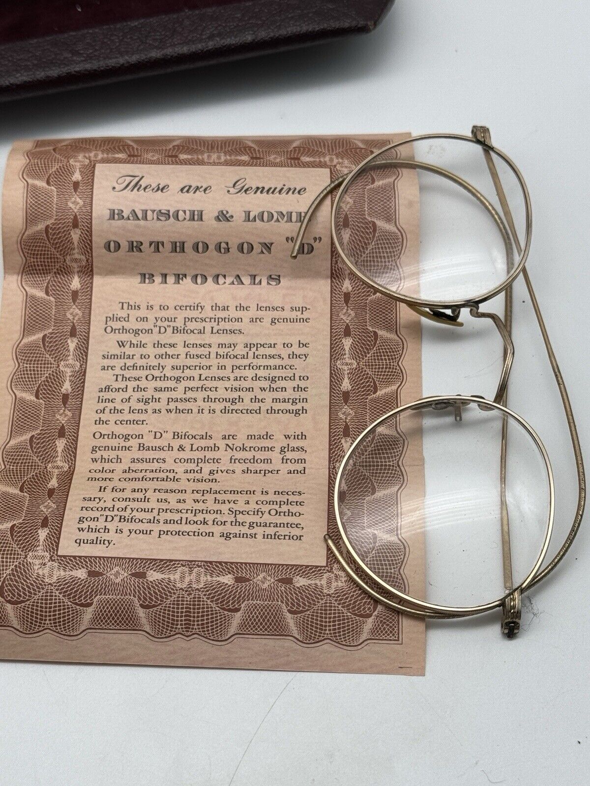 Antique 1943 Baush & Lomb Gold Filled Bifocals W/Original Case Certificate