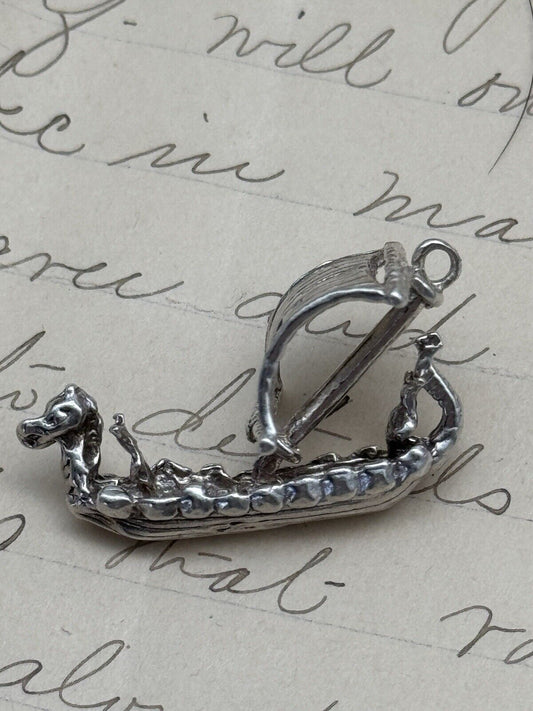 Viking Ship Charm Silver Unmarked Tested ESTATE JEWELRY Piece