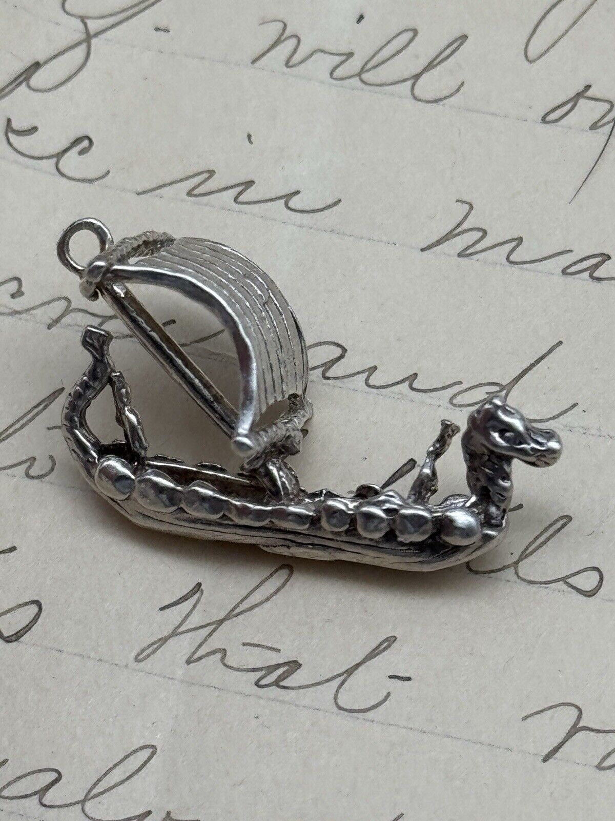 Viking Ship Charm Silver Unmarked Tested ESTATE JEWELRY Piece