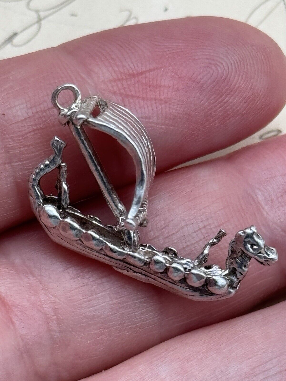 Viking Ship Charm Silver Unmarked Tested ESTATE JEWELRY Piece