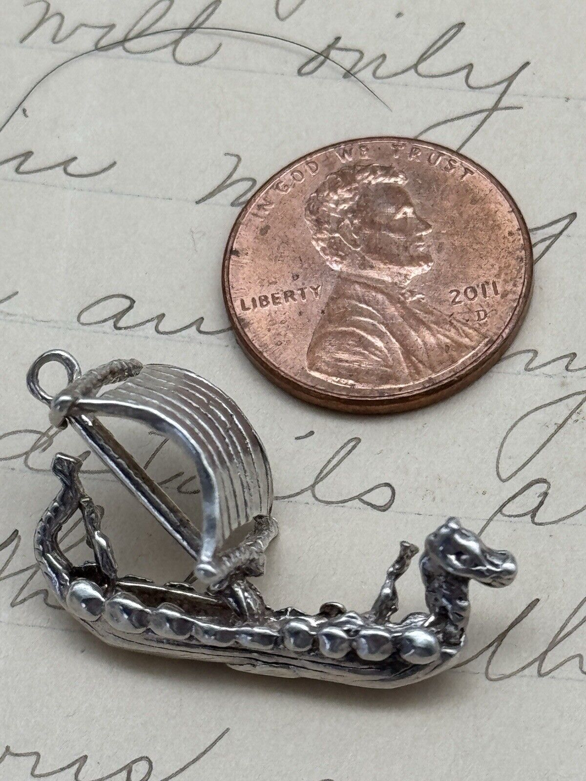 Viking Ship Charm Silver Unmarked Tested ESTATE JEWELRY Piece