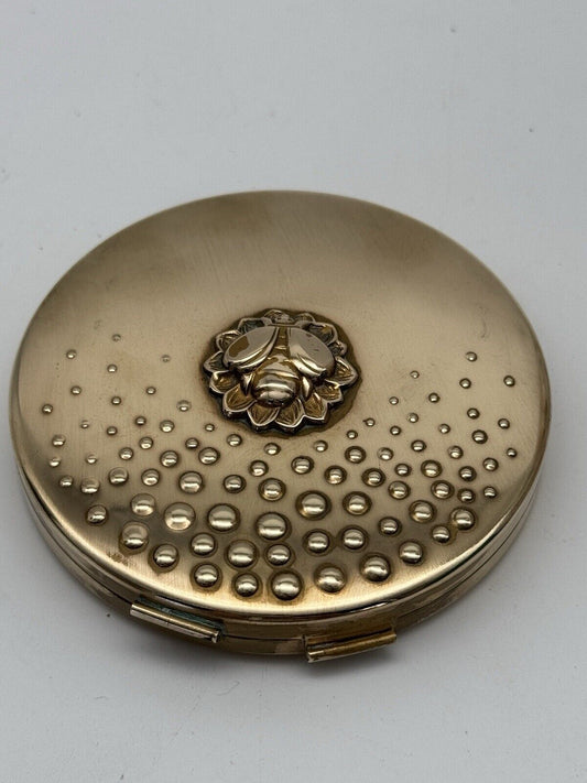 Vintage Yardley Pressed Powder Goldtone Bumblebee Makeup Compact Chic Vanity