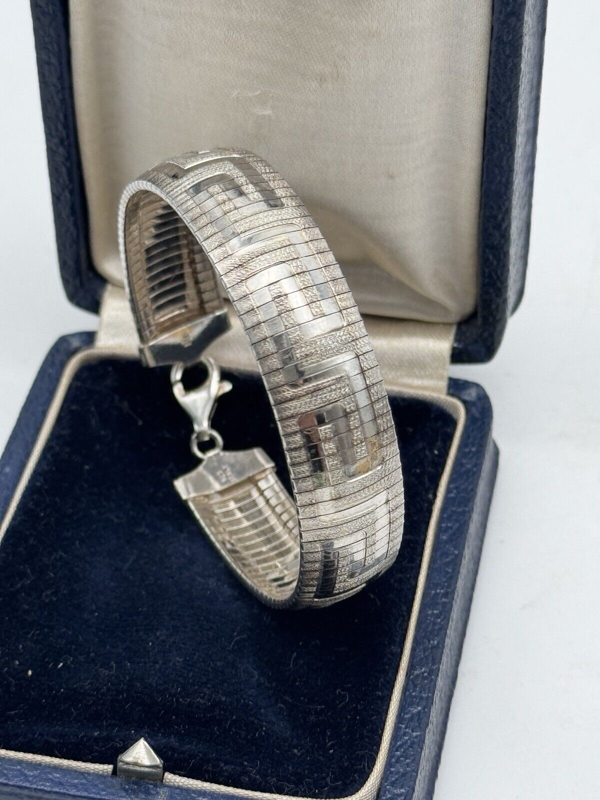 Vintage STERLING Silver Greek Key Bracelet Cleopatra Style 925 6.75” +