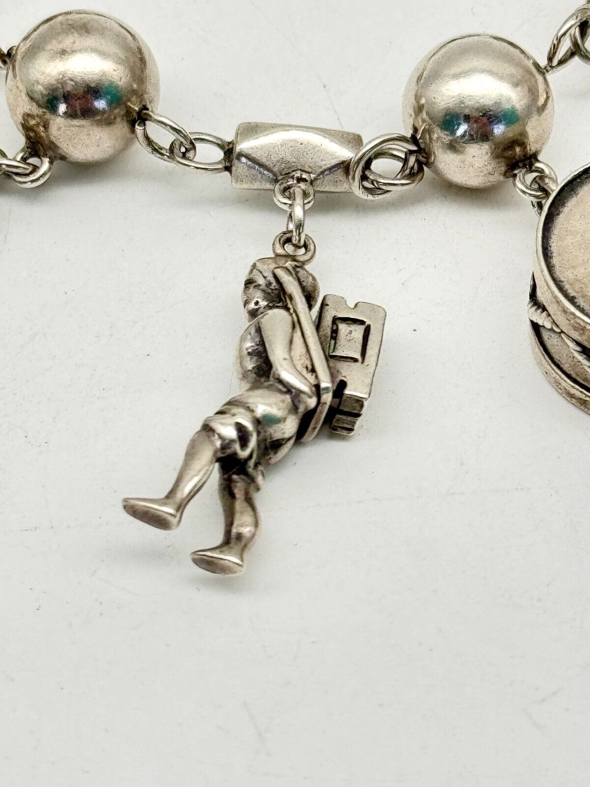 Vintage Mexico PARRA Sterling 9 Original Charms Heavy Link Bracelet 6.25+