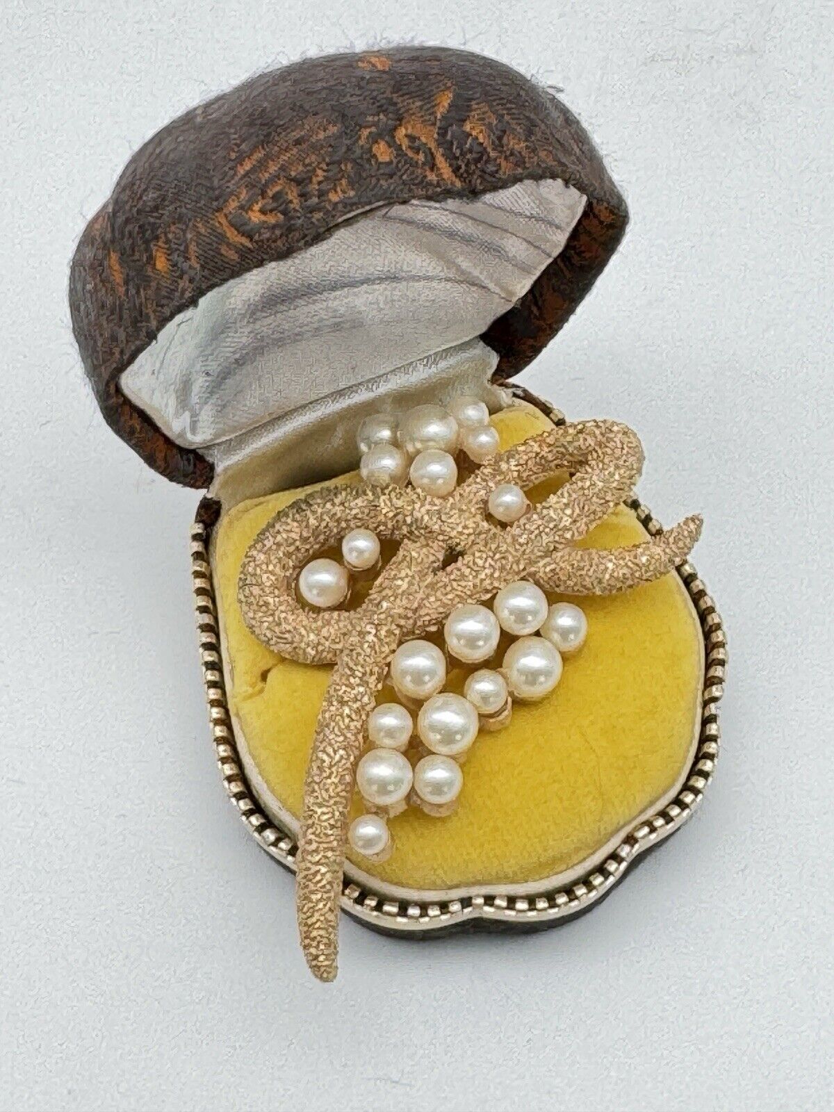 Vintage Crown Trifari Brooch Textured Now Faux Pearls