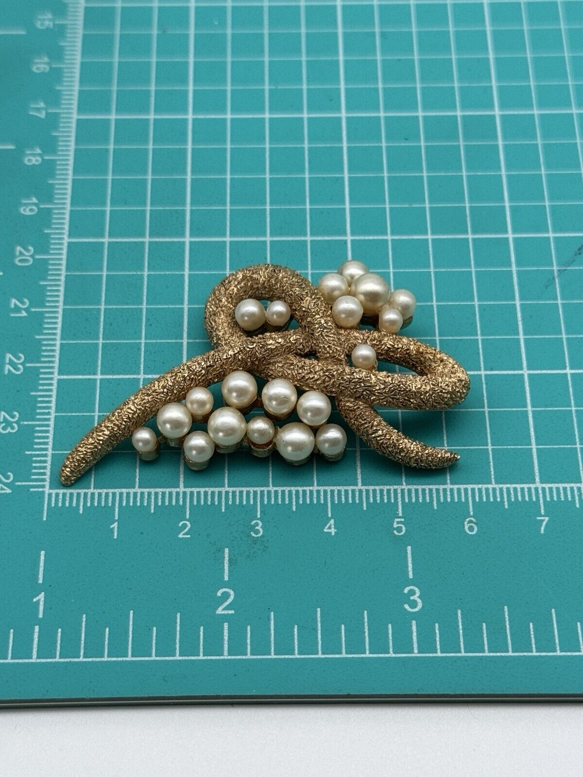 Vintage Crown Trifari Brooch Textured Now Faux Pearls