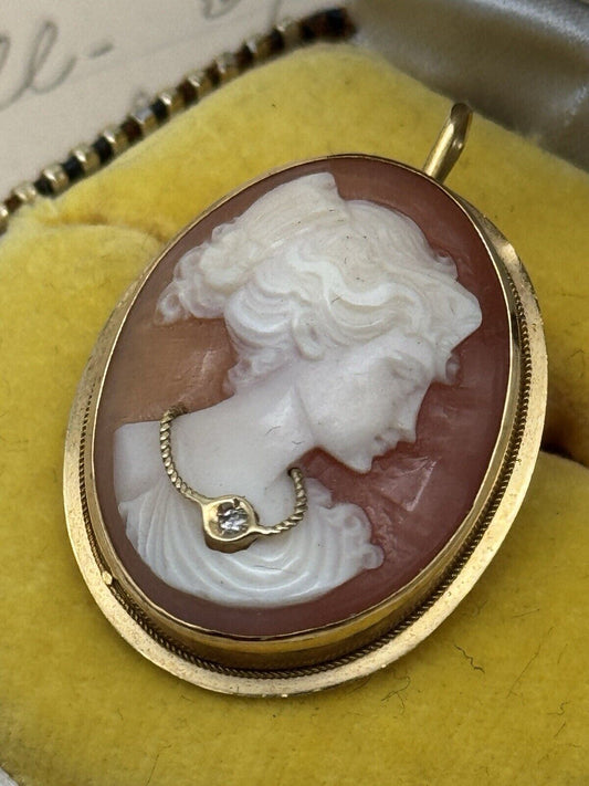 Vintage 18k 750 Hallmark Gold Habille Cameo Pendant Brooch