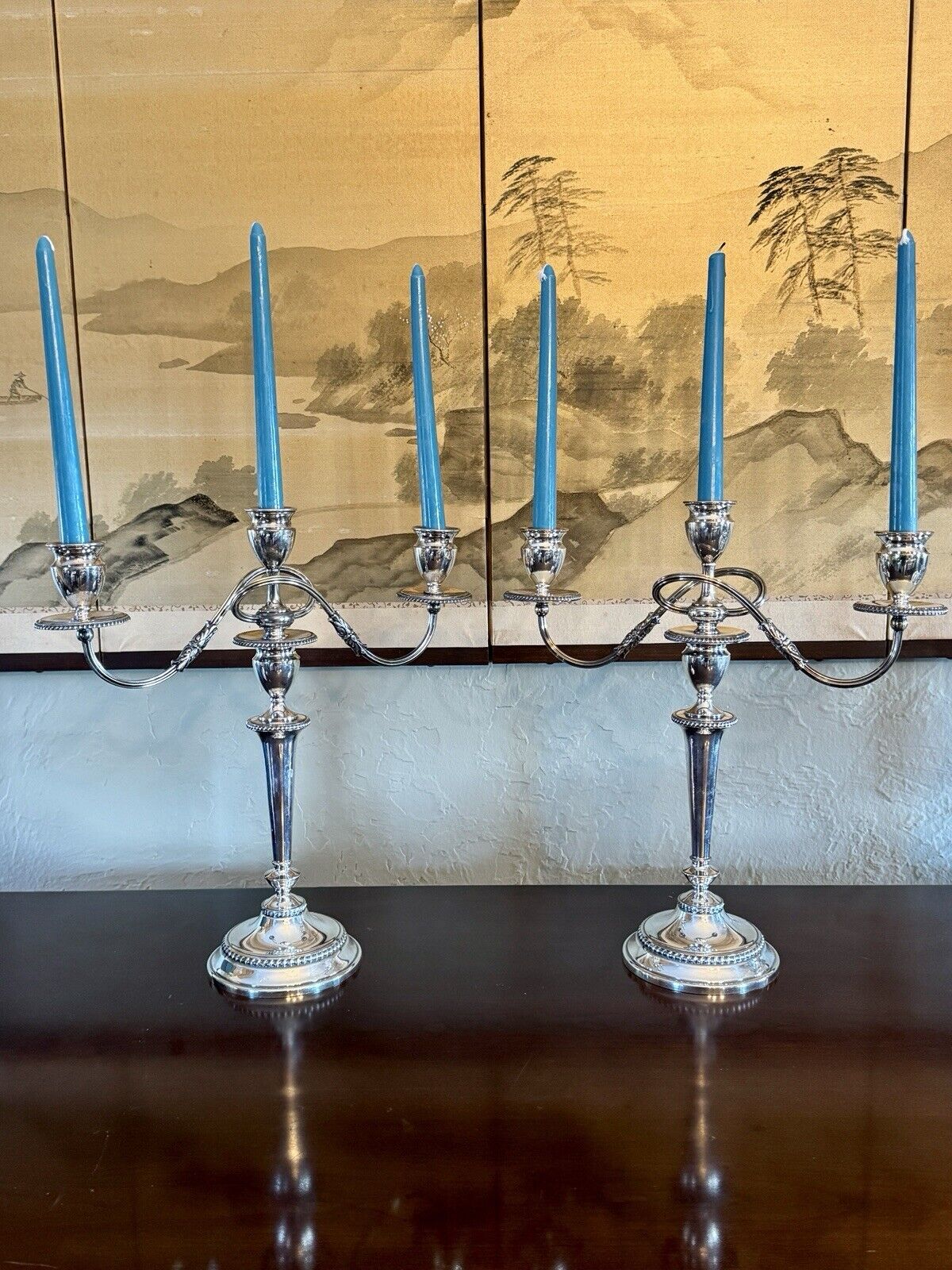 Pair Silver Plate Candelabra E G Webster & Son 3 Light Gadroon Border Vintage