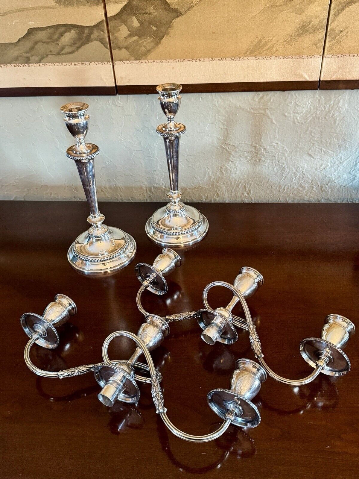 Pair Silver Plate Candelabra E G Webster & Son 3 Light Gadroon Border Vintage