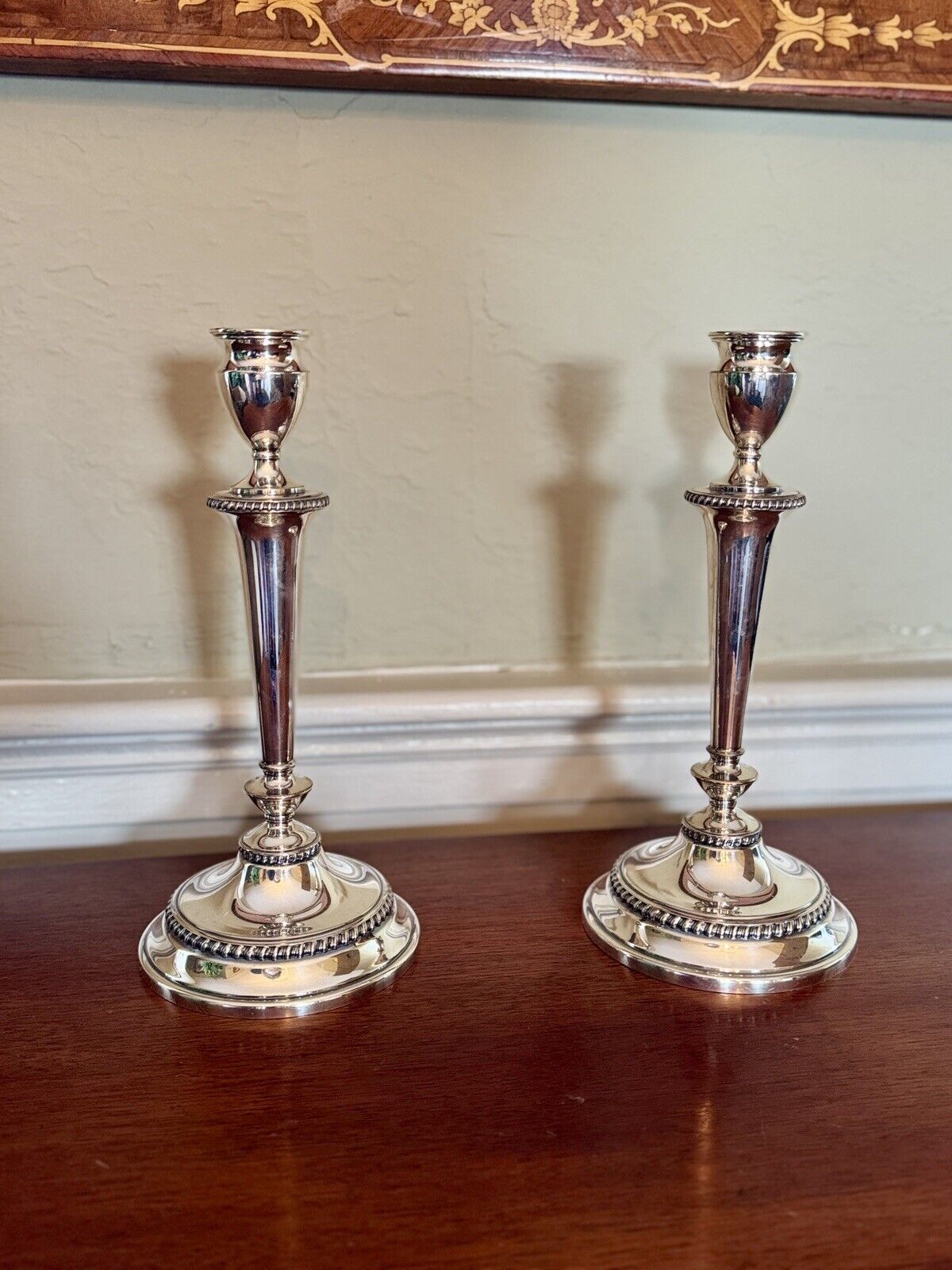 Pair Silver Plate Candelabra E G Webster & Son 3 Light Gadroon Border Vintage