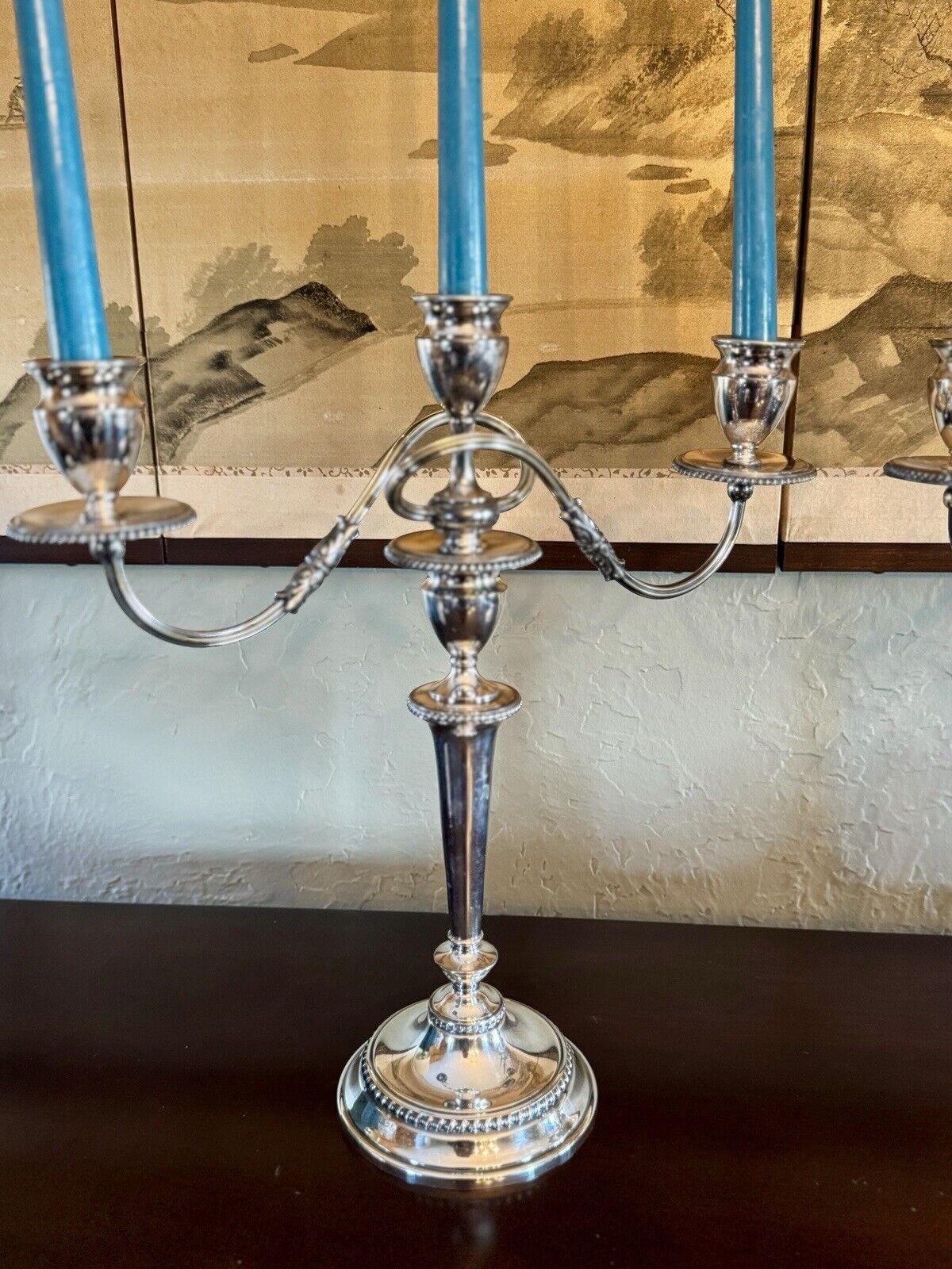 Pair Silver Plate Candelabra E G Webster & Son 3 Light Gadroon Border Vintage