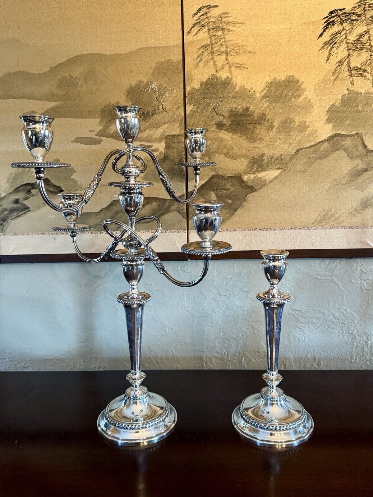 Pair Silver Plate Candelabra E G Webster & Son 3 Light Gadroon Border Vintage