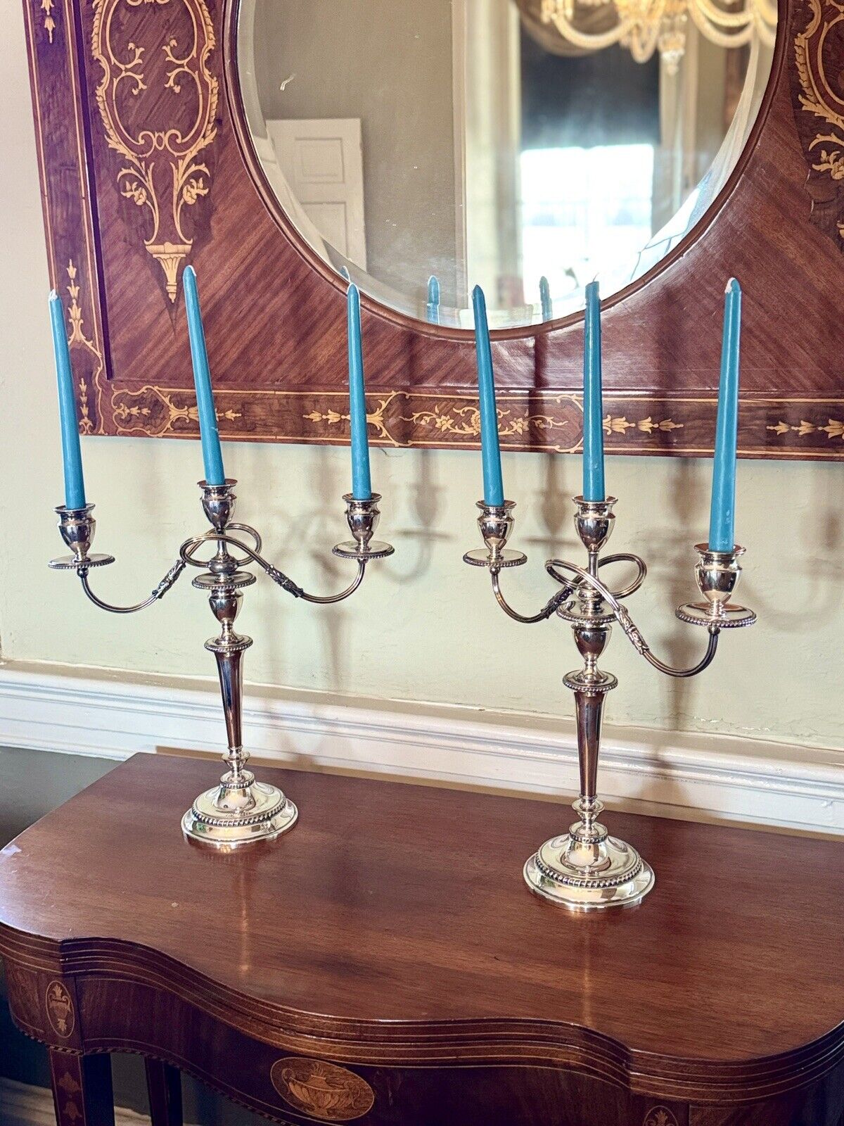 Pair Silver Plate Candelabra E G Webster & Son 3 Light Gadroon Border Vintage