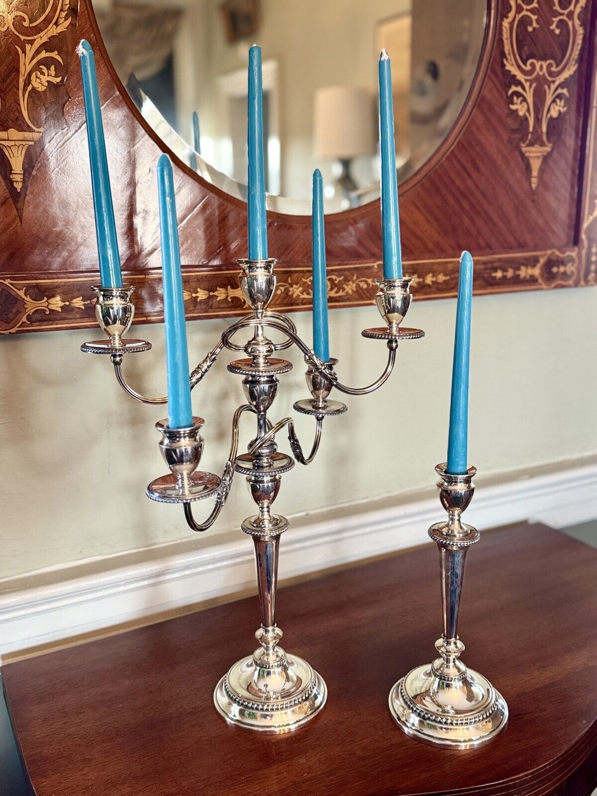 Pair Silver Plate Candelabra E G Webster & Son 3 Light Gadroon Border Vintage