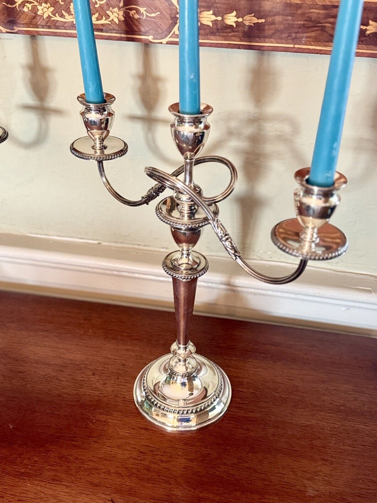 Pair Silver Plate Candelabra E G Webster & Son 3 Light Gadroon Border Vintage