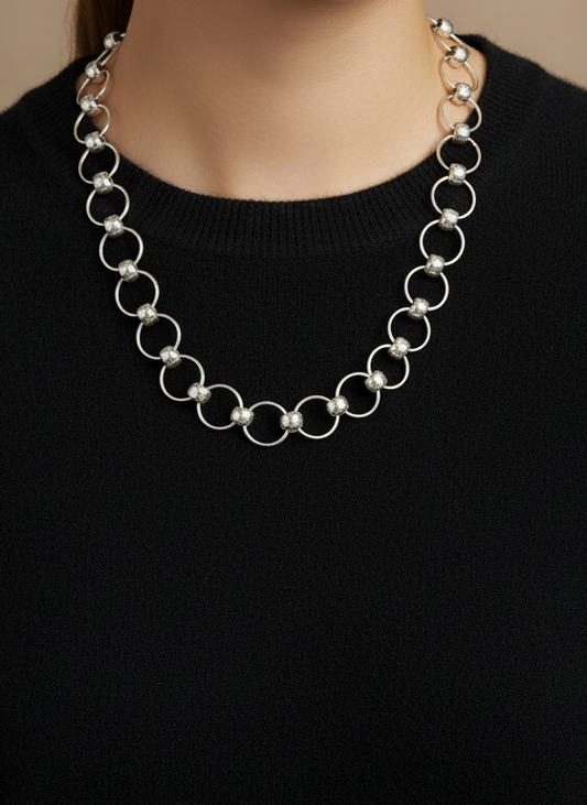 Modernist STERLING Silver 925 Necklace  ETERNITY Rings 16.5”