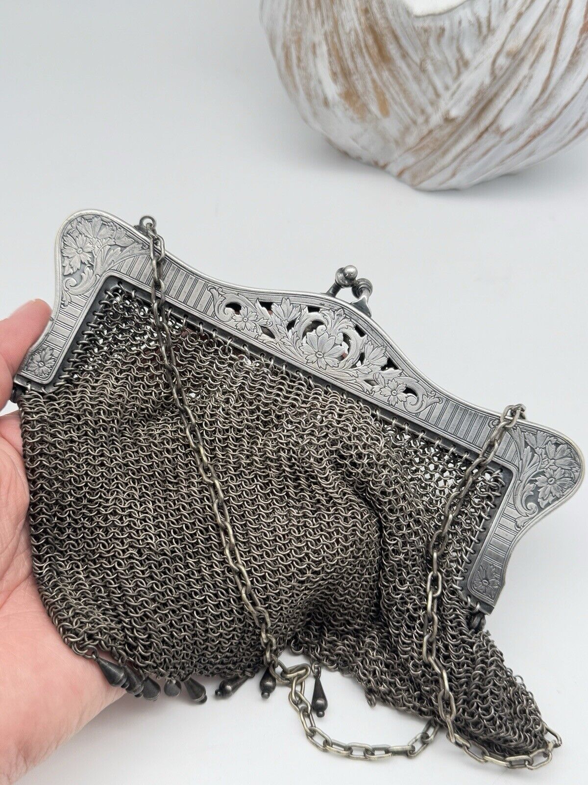 Antique Edwardian German Silver Chain Mail Purse ESTATE FIND