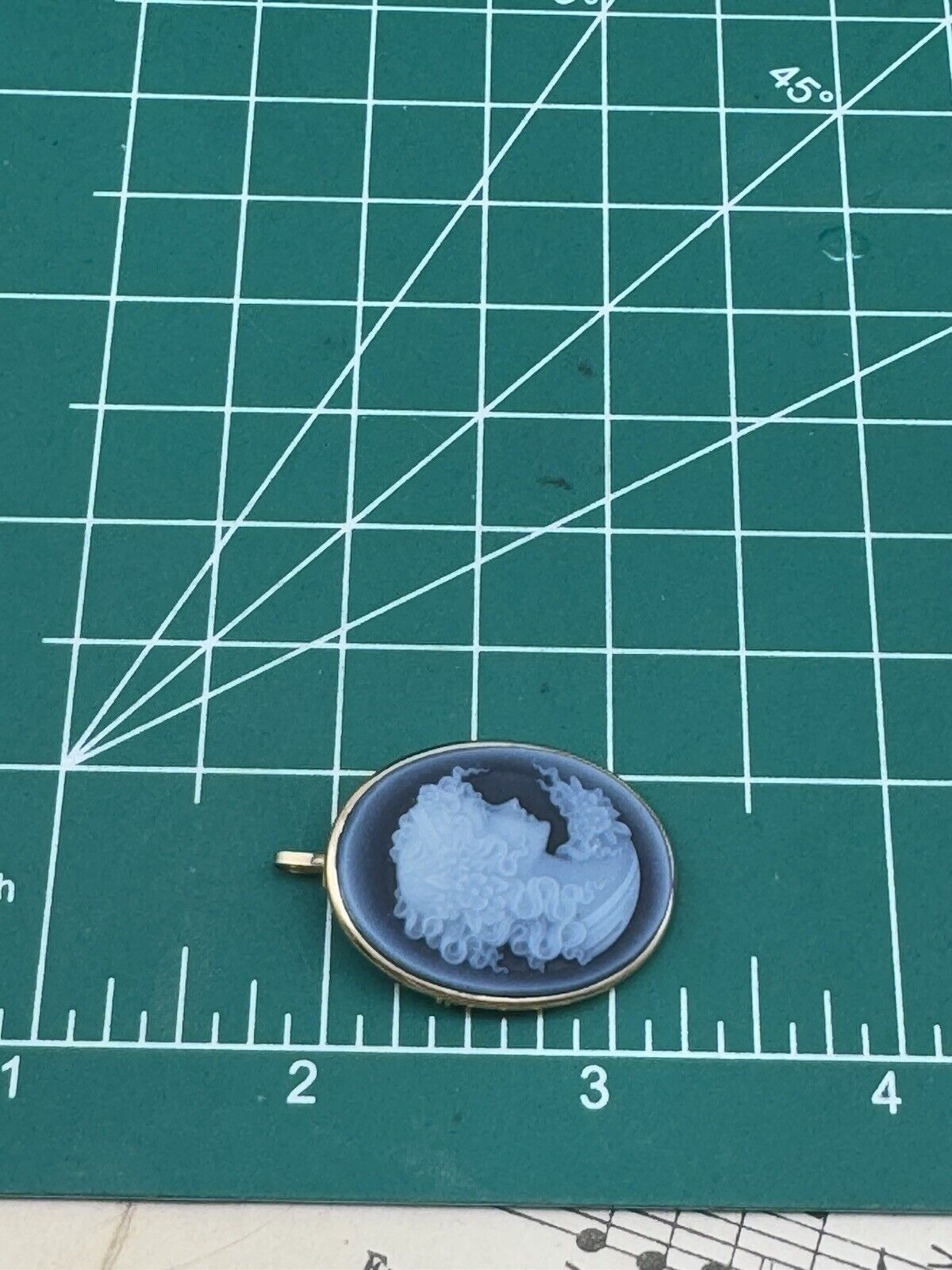 Blue AGATE Cameo Brooch Pendant Signed VAN DELL 14K Yellow Gold Oval