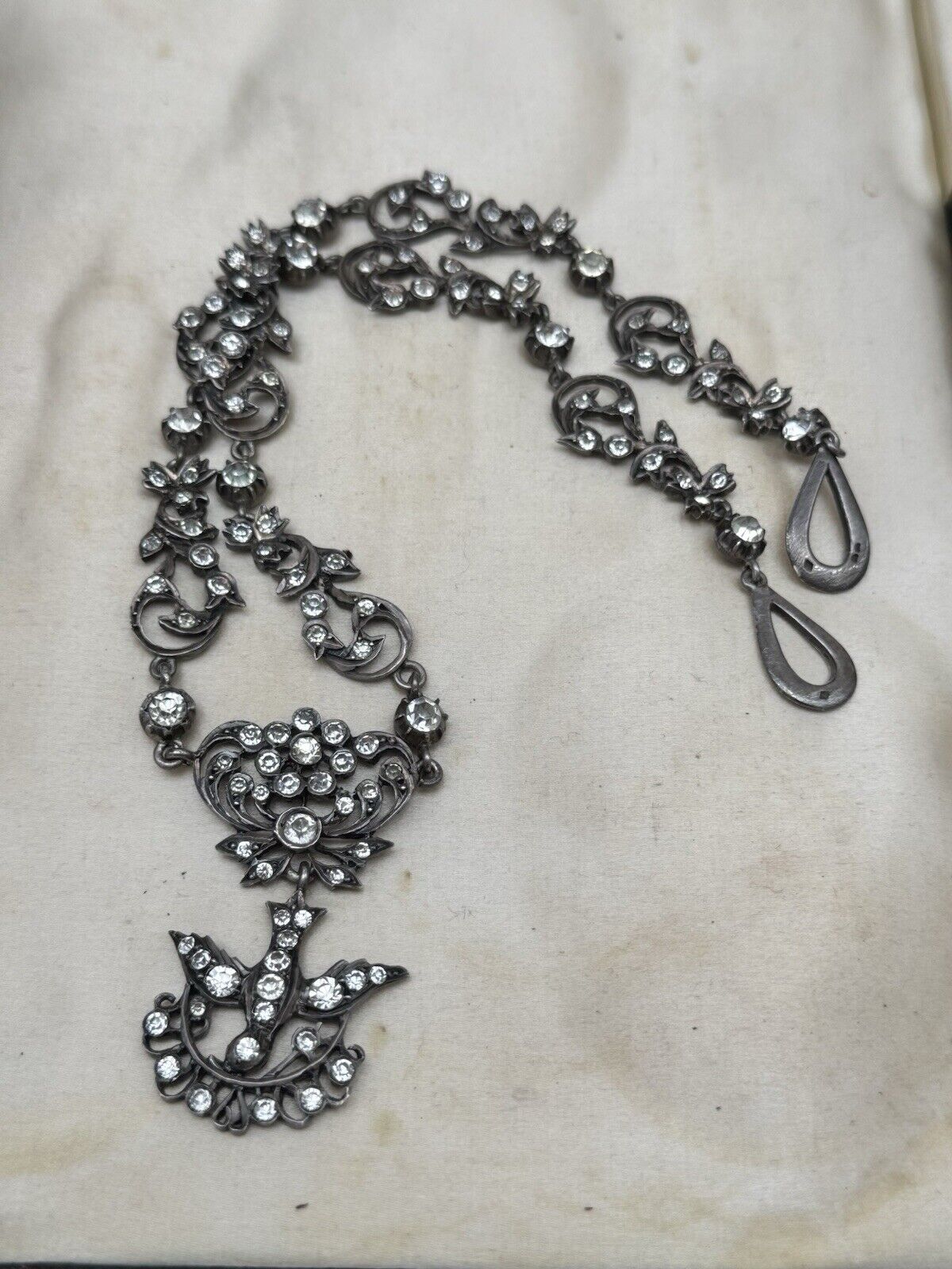 Georgian Style Silver Paste Saint Esprit Necklace Original Loop for Ribbon 16”