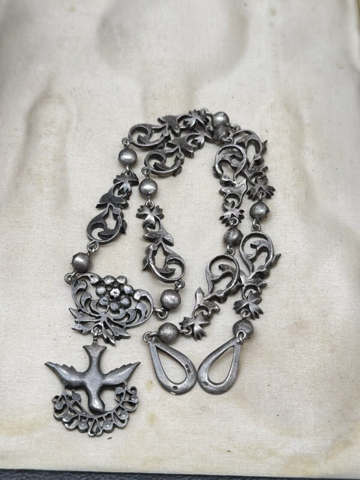 Georgian Style Silver Paste Saint Esprit Necklace Original Loop for Ribbon 16”