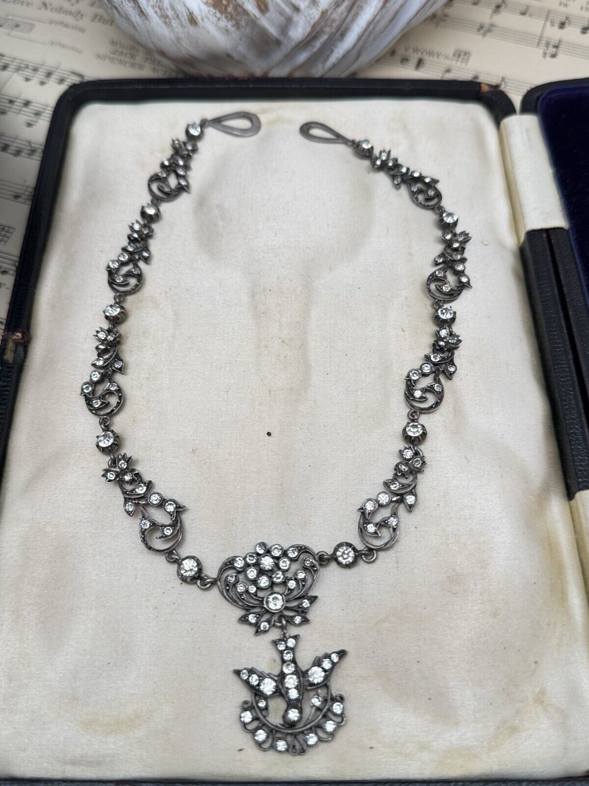 Georgian Style Silver Paste Saint Esprit Necklace Original Loop for Ribbon 16”