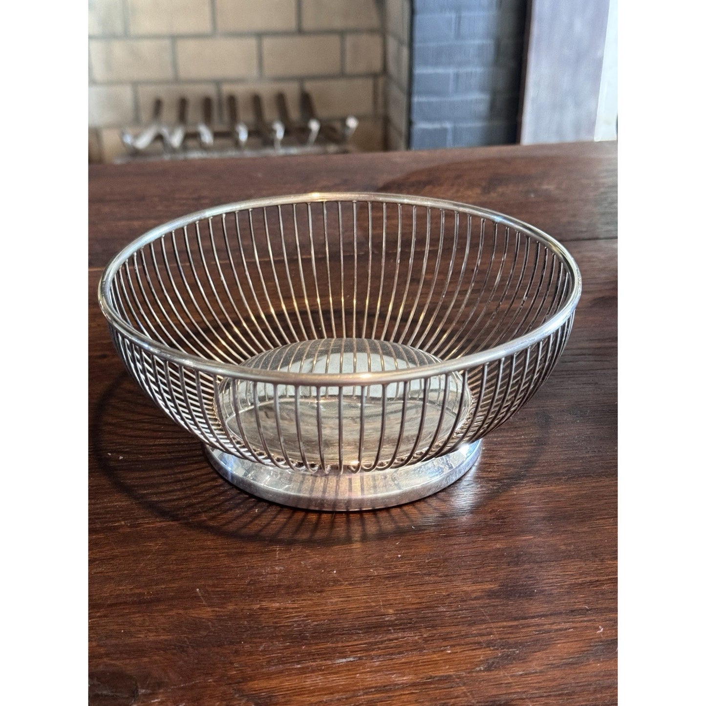 Gorham Silverplate Wire Bread Fruit Basket Round Pedestal Bowl Vintage 8”
