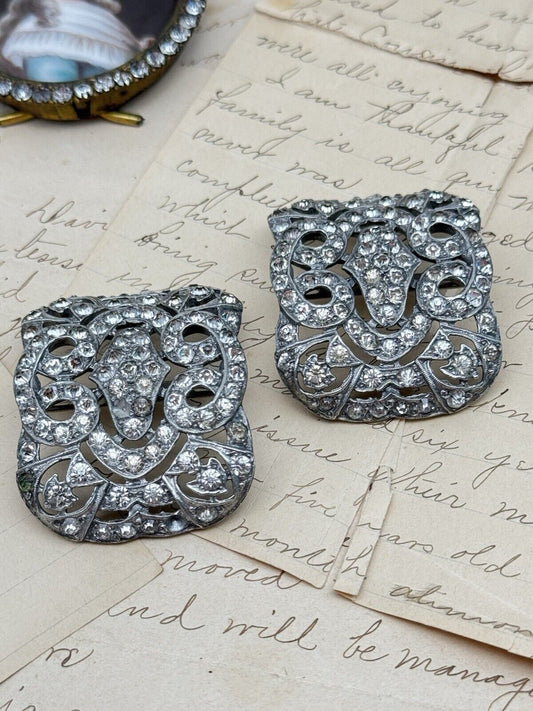 Antique Pair Rhinestone PASTE Buckles Shoes Belt etc 20th Century